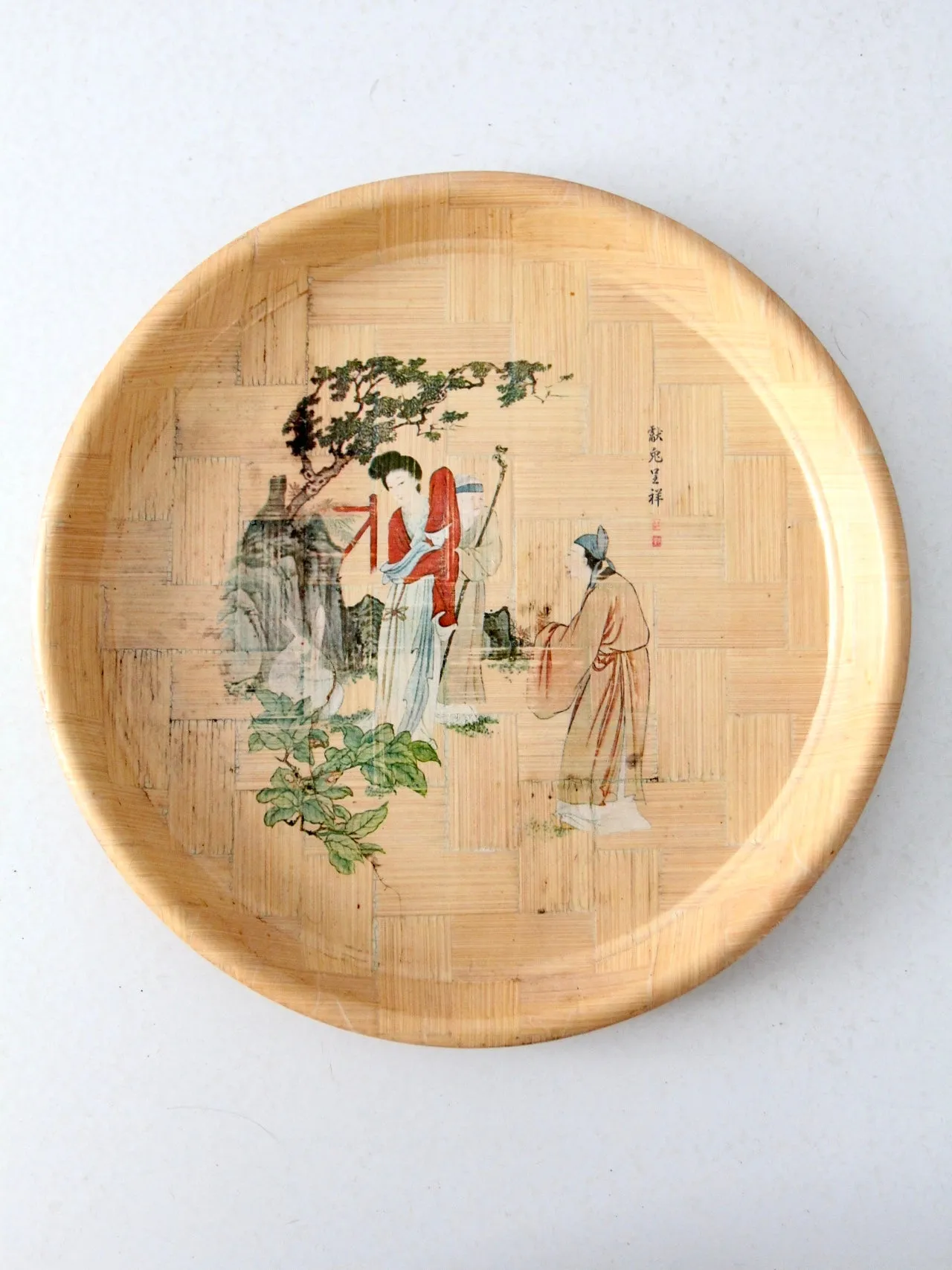 vintage Chinese bamboo plate set of 6