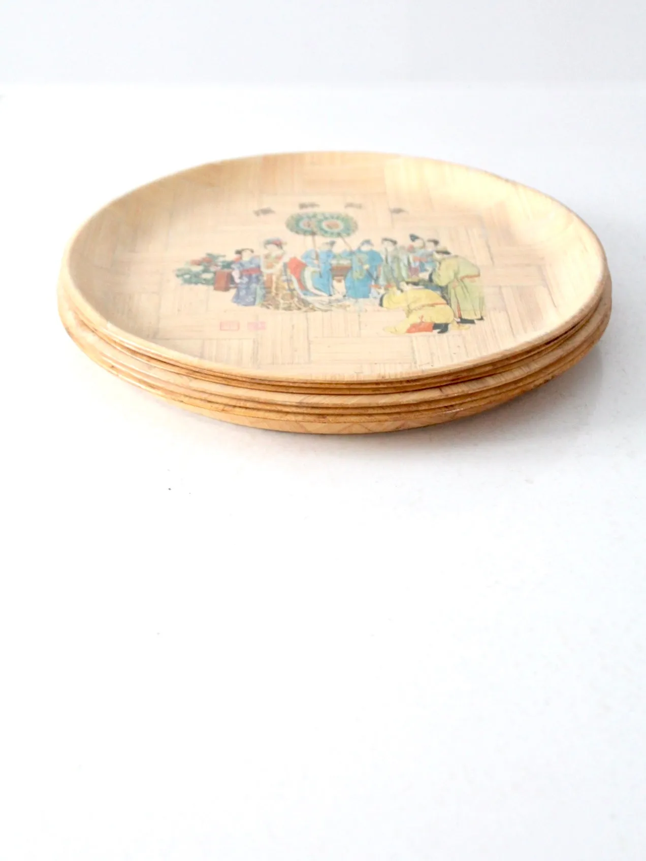 vintage Chinese bamboo plate set of 6