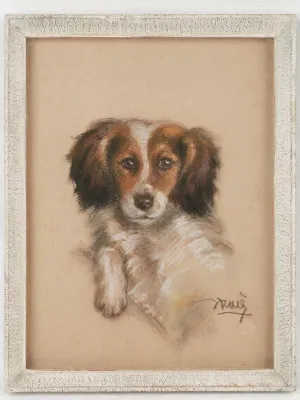 Vintage portrait of a spaniel - pastel on paper 17¼" x 13½"