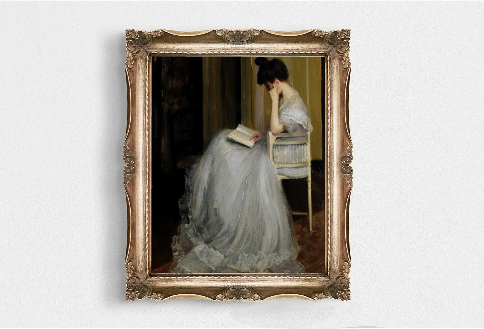 Vintage Woman Reading Oil Painting Print