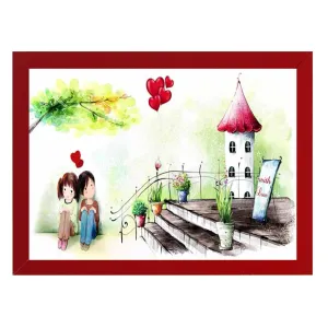 Wens Couple Think About Love Wall Art Painting (MDF, 35.5 Cm X 50.8 Cm)