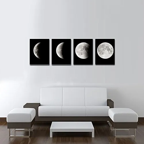 WIECO ART - MODERN GICLEE CANVAS PRINTS STRETCHED ARTWORK ABSTRACT SPACE BLACK AND WHITE PICTURES TO PHOTO PAINTINGS ON CANVAS WALL ART FOR HOME OFFICE DECORATIONS WALL DECOR 4PCS/SET P4RAB018